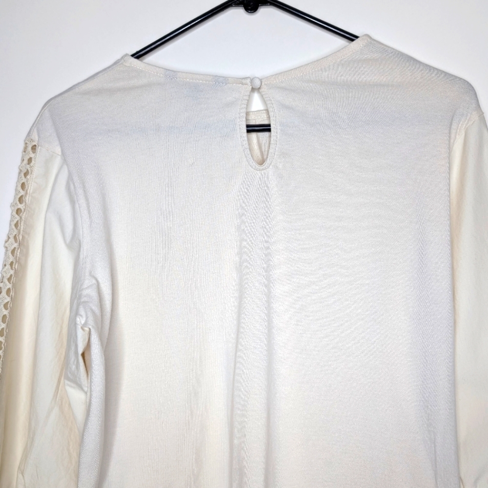 Banana Republic Off White Crotchet Balloon Sleeve Peasant Blouse Size Medium - Picture 10 of 16